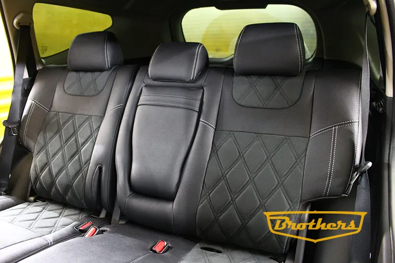 Чехлы на Mitsubishi Pajero Sport 3, серии "Aurora" -  серая строчка, продление алькантары передних и задних сидений