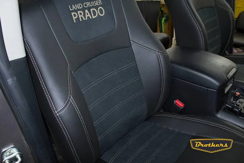 Чехлы на Toyota Prado 150, серии "Alcantara" - бежевая строчка