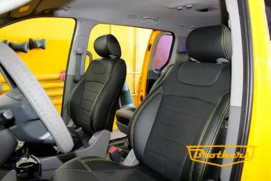 Чехлы на Hyundai H-1 II, Base (2007 – 2015) серии "Premium" - желтая строчка