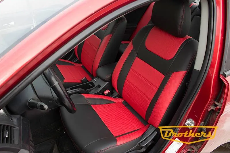 Чехлы на Mitsubishi Lancer X, серии "Premium" - красная строчка