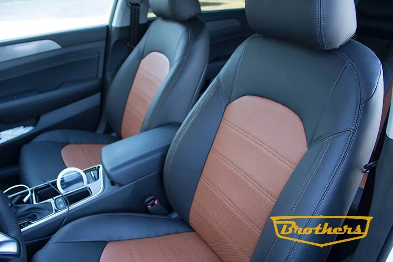 Чехлы на Hyundai Sonata 7, серии "Premium" - коричневая строчка